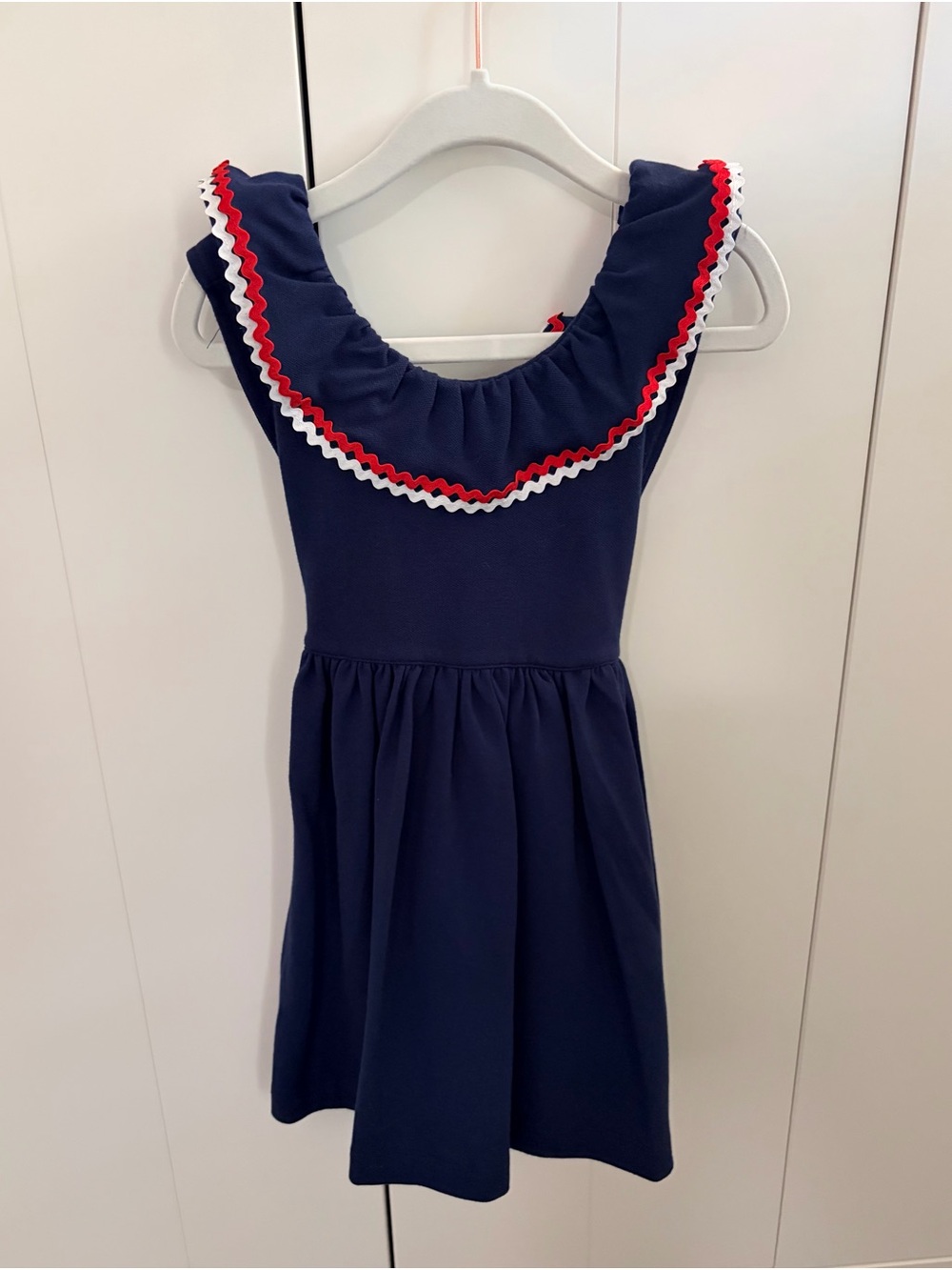 Edgehill Collection Navy Dress with Red & White Rickrack